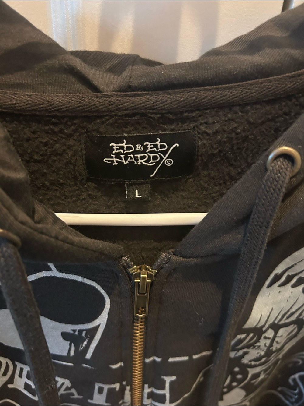 Ed Hardy Grey 'Death or Glory' Heart Zip-Up Hoodie Large - Picture 3 of 5